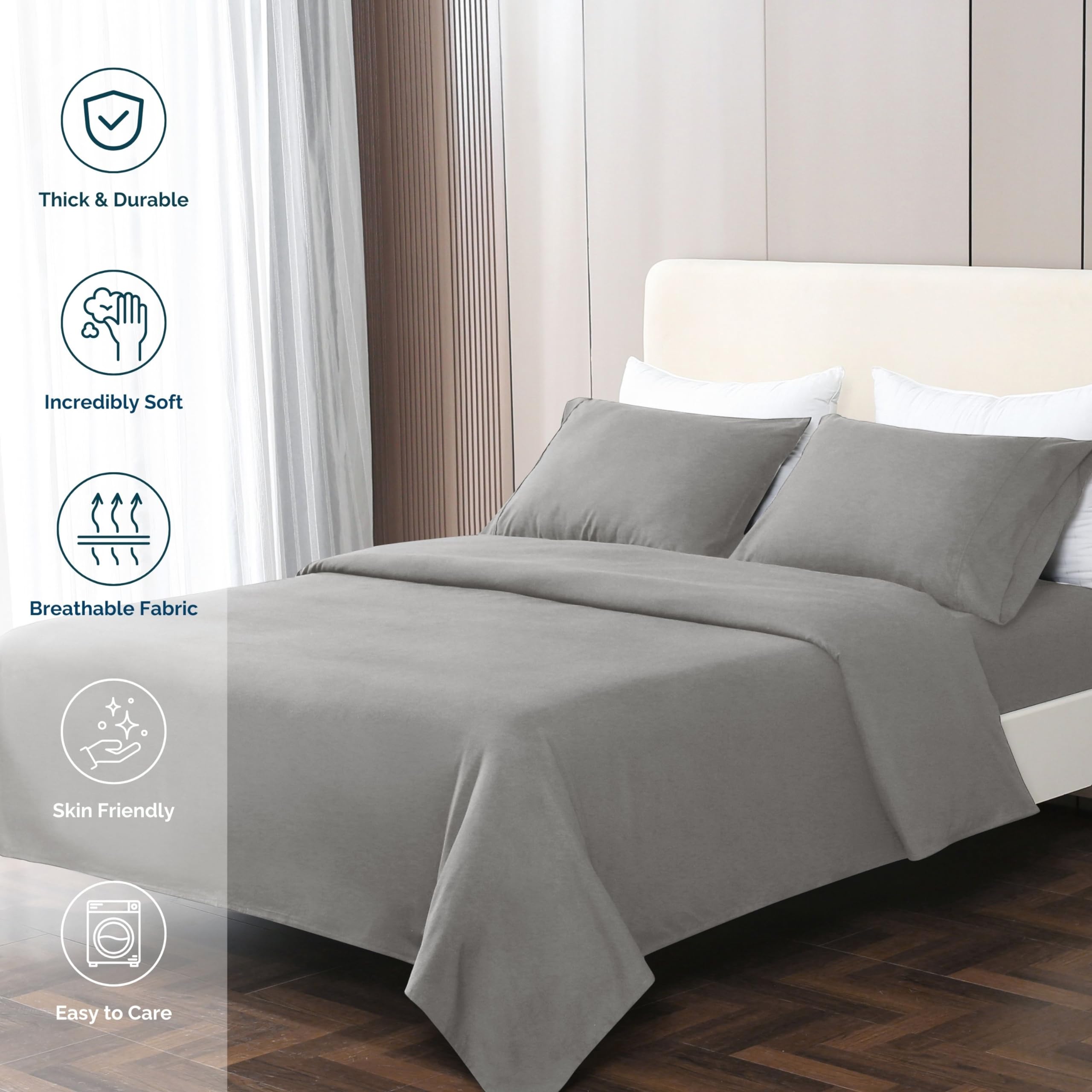 Queen Sheet Set, 4-Piece Brushed Microfiber Sheets for Queen Size Bed Set