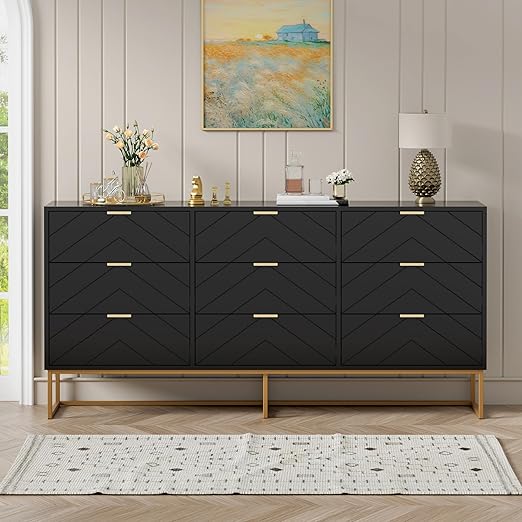 3 Drawer Dresser, Small Chest of Drawers,Black Dressers with Storage
