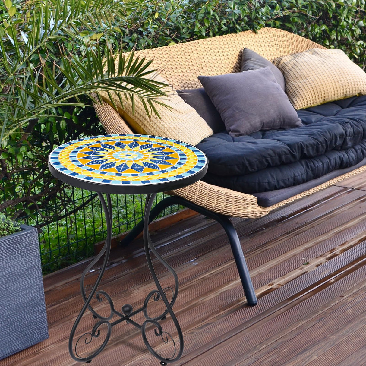 Outdoor Side Table Mosaic Patio Table Accent Tables Mosaic Tile Top Metal Frame Small