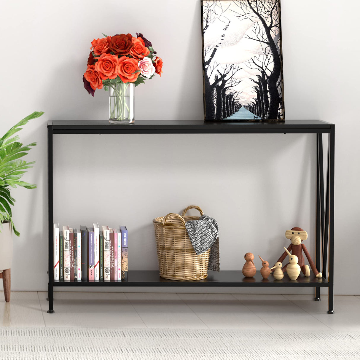 2-Tier Narrow Console Sofa Side Table for Entryway Hallway Living Room