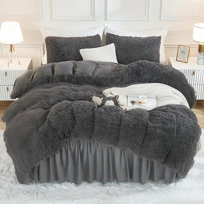 Faux Fur Beige Comforter Set King Size