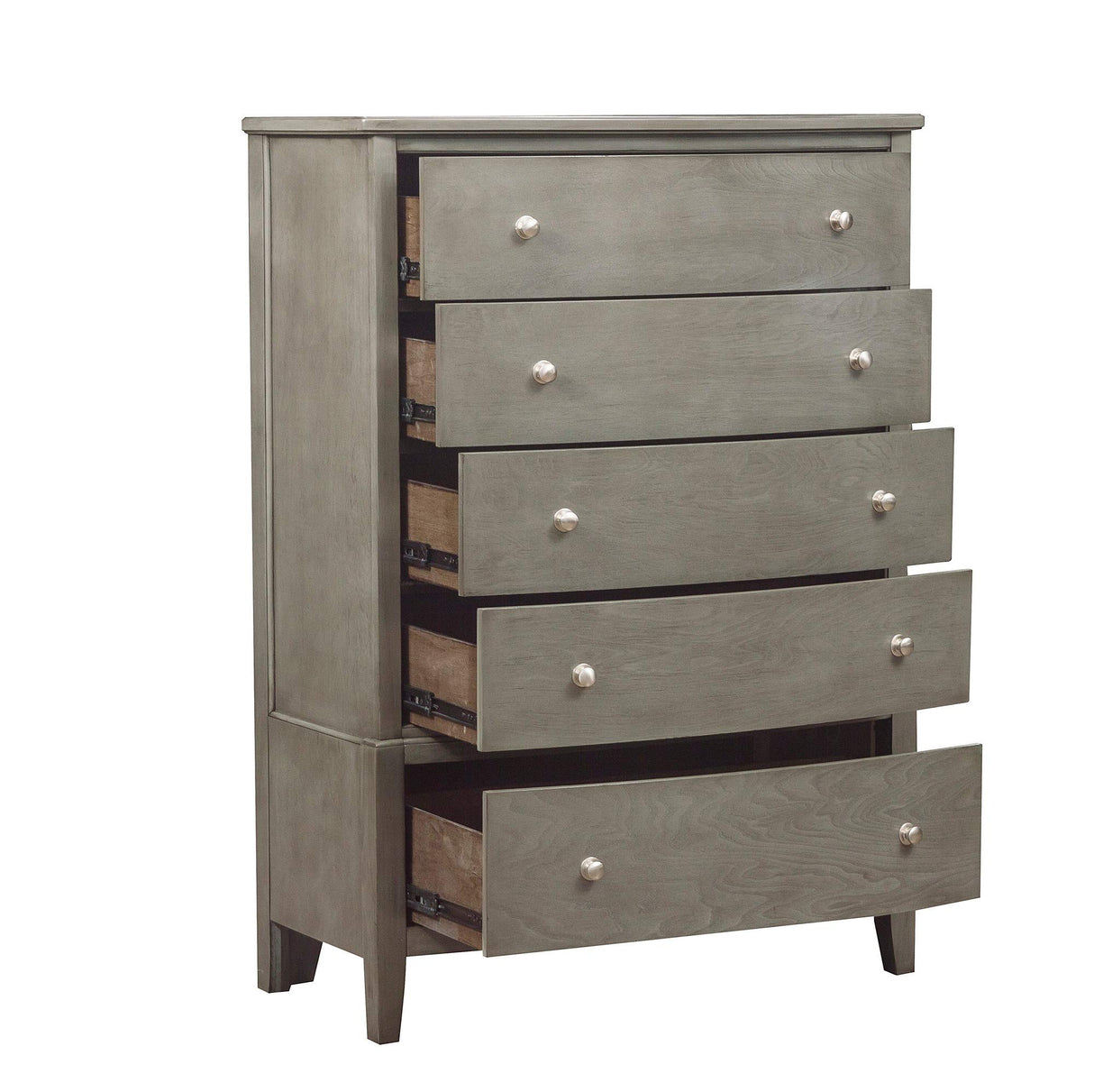 Benjara Wooden Chest with Natural Grain Texture Finish and 5 Drawers, Gray