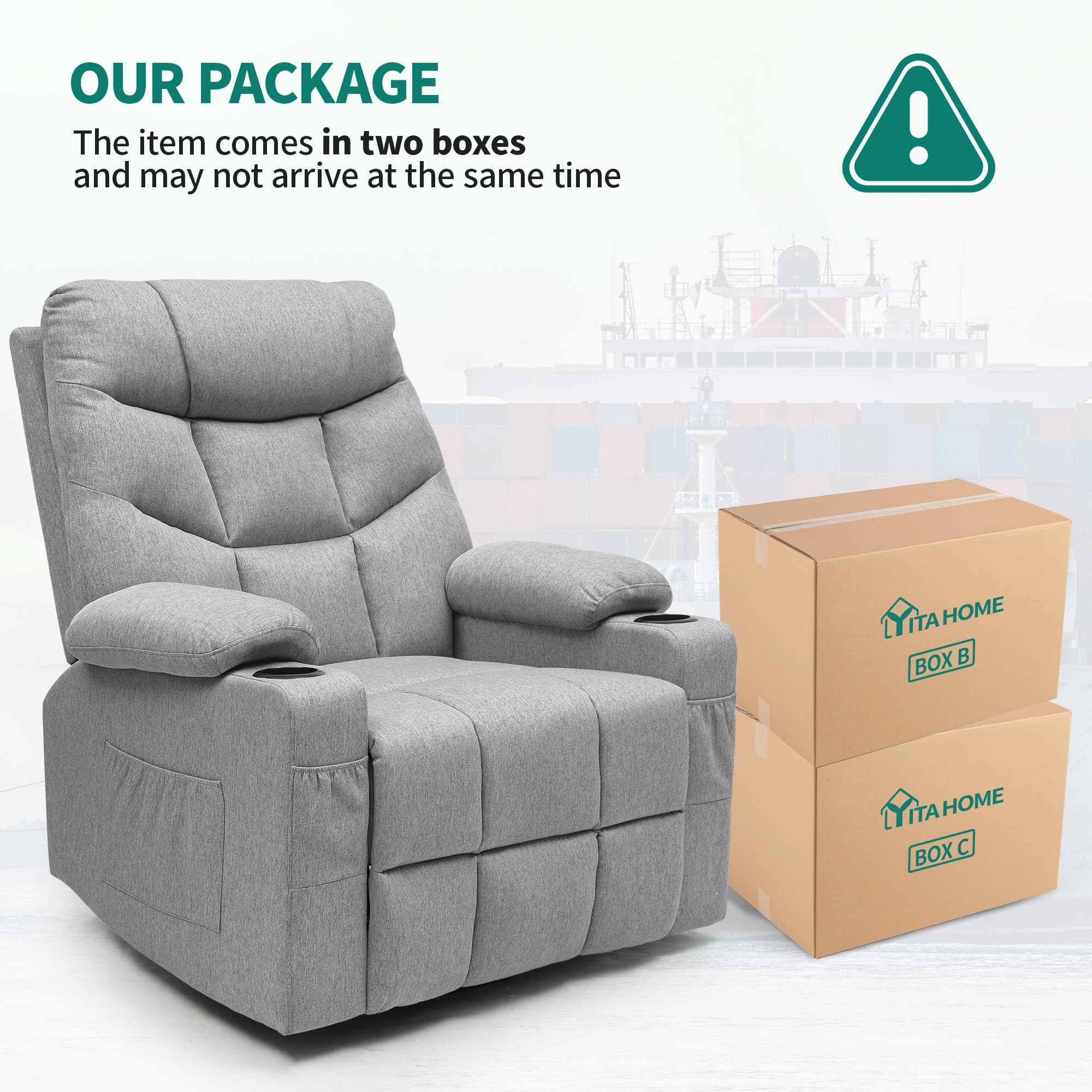 MaxEase Oversized Swivel Power Recliner with Massage, Heat & Storage