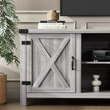 Modern Farmhouse TV Stand with Two Barn Doors and Storage Cabinets for Televisions