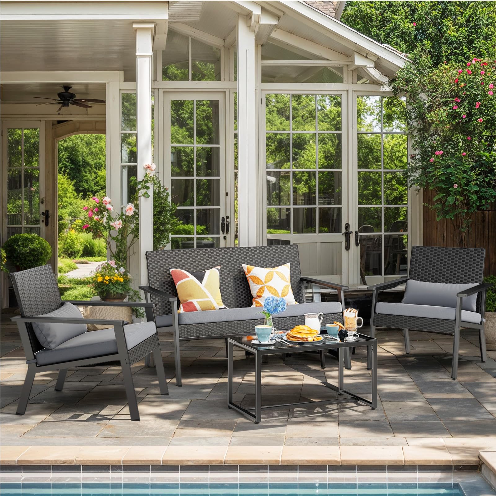 4-Piece Outdoor Wicker Patio Furniture Set with Deep Seating