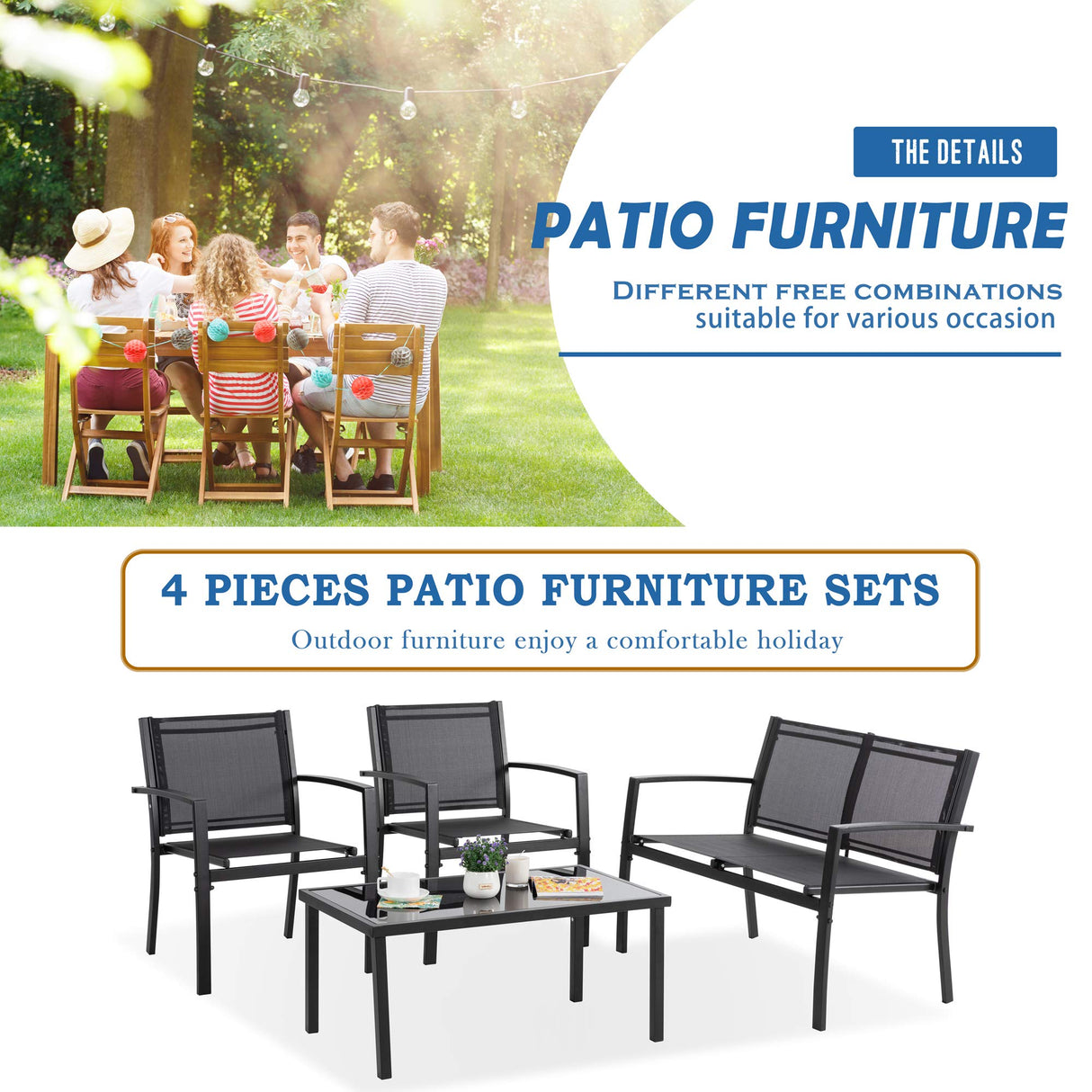 Outdoor Patio Conversation Sets with Glass Coffee Table