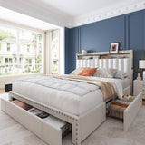 Queen Bed Frame with 3 Drawers,Upholstered Queen Size Bed Frame with Storage