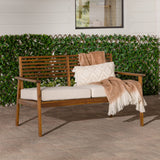 Modern Cushioned Solid Acacia Wood Loveseat