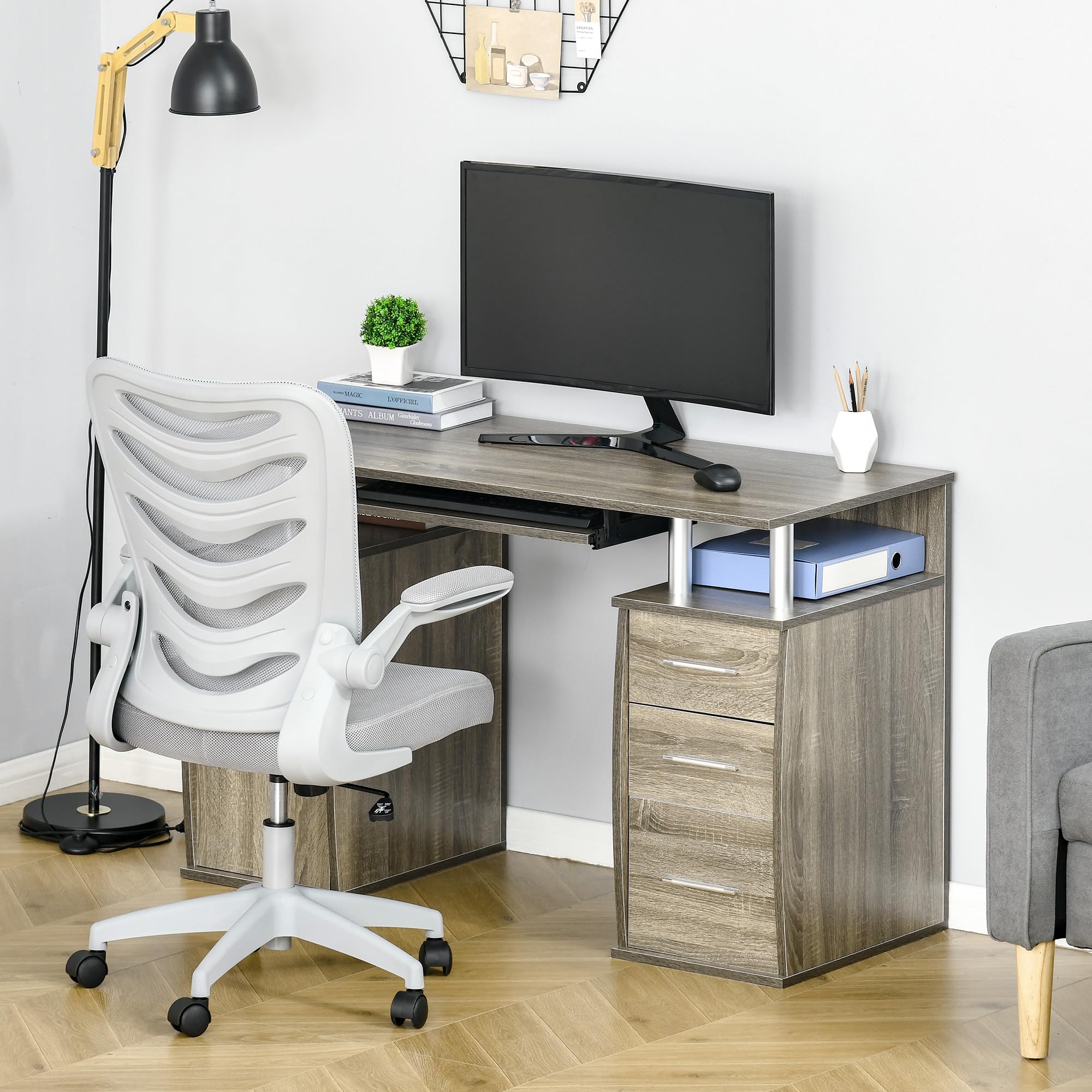47" Computer Desk with Keyboard Tray and Storage Drawers, Home Office Workstation