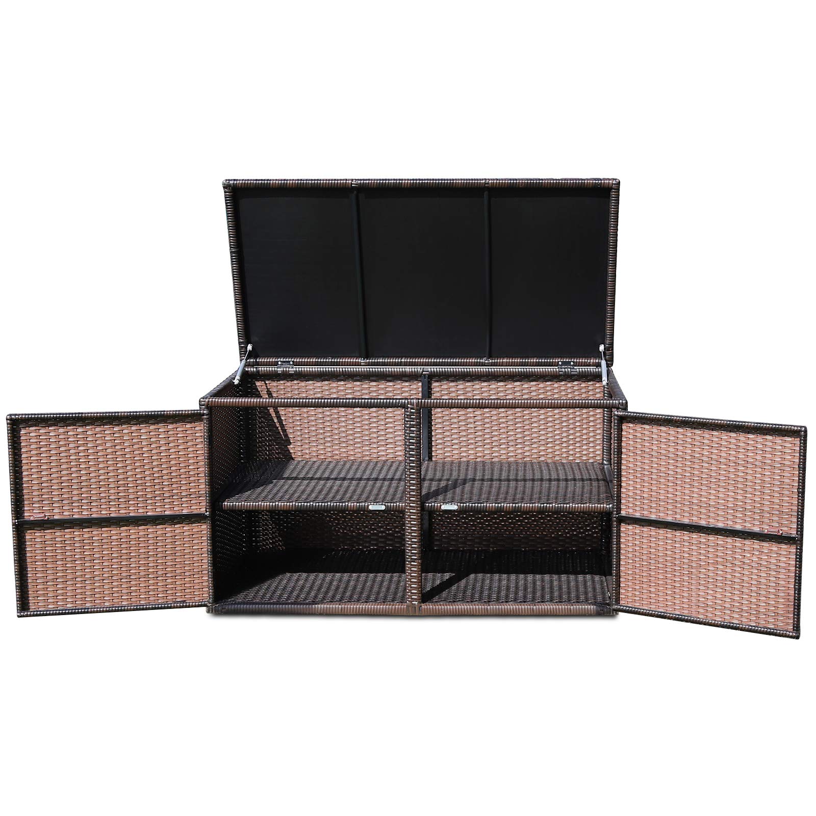 Outdoor Wicker Storage Box, Garden Deck Bin with Steel Frame, Rattan Storage Box