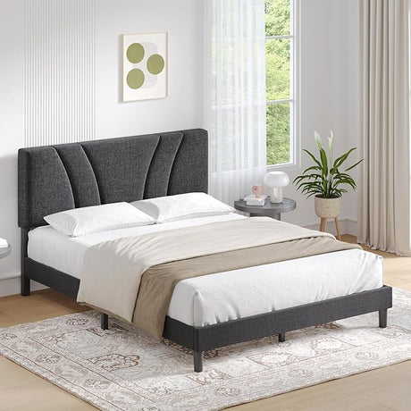 Queen Bed Frame with Headboard, Bed Frame Queen Size with Wood Slats Support,Linen