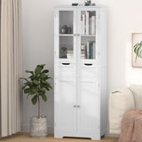 67" Tall Bathroom Storage Cabinet, Freestanding Linen Cabinet with Glass Doors