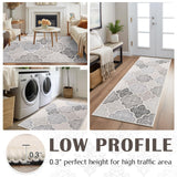 jinchan Kitchen Runner Rug 2x10 Moroccan Rug Floral Hallway Washable Rug Lattice Runner Non Slip Accent Rug Medallion Thin Rug Carpet Runner for Bedroom Bathroom Laundry Room Living Room Grey