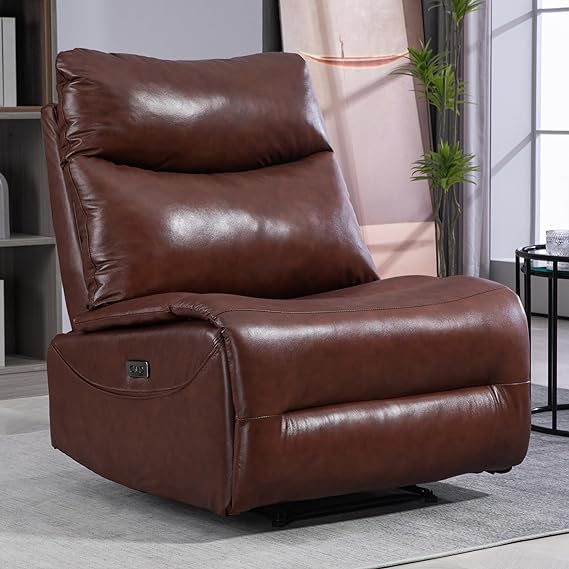 Top Grain Genuine Leather Power Recliner Chair with USB Ports, 33.5" Extra Wide Seat