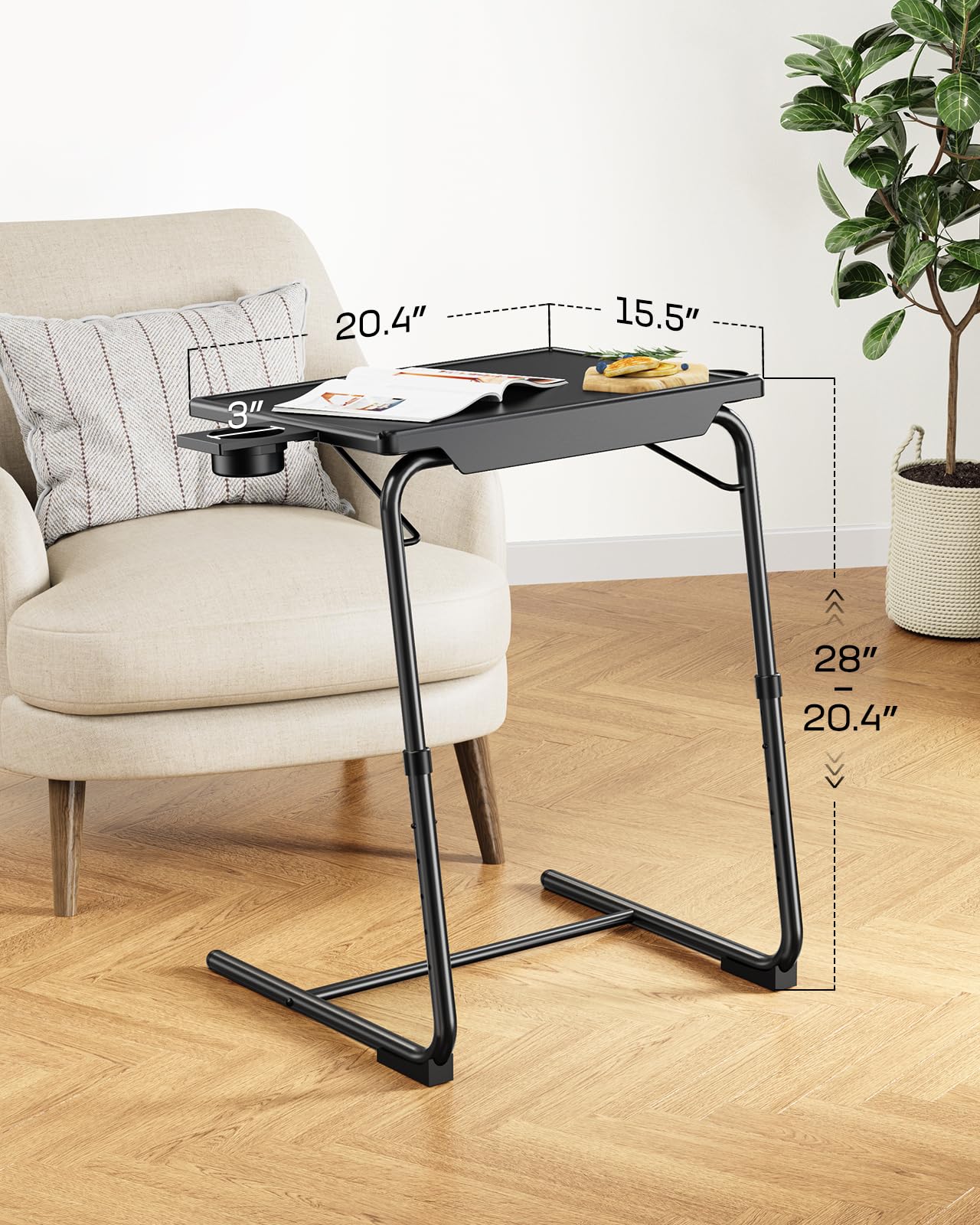 LORYERGO Multifunctional TV Tray Table - [2 Packs] Adjustable TV Dinner Tray Tables with 6 Height & 3 Tilt Angle, Folding TV Trays with Cup Holder for Bed & Sofa, for Eating & Reading