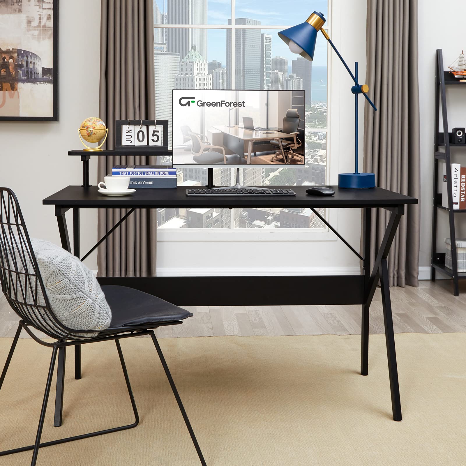 Home Office Desk with Monitor Shelf Computer Gaming Desk 47 inch Writing Study Table