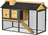 47" Wooden Rabbit Hutch Outdoor with Run, Metal Frame, 2-Story Bunny Rabbit Cage