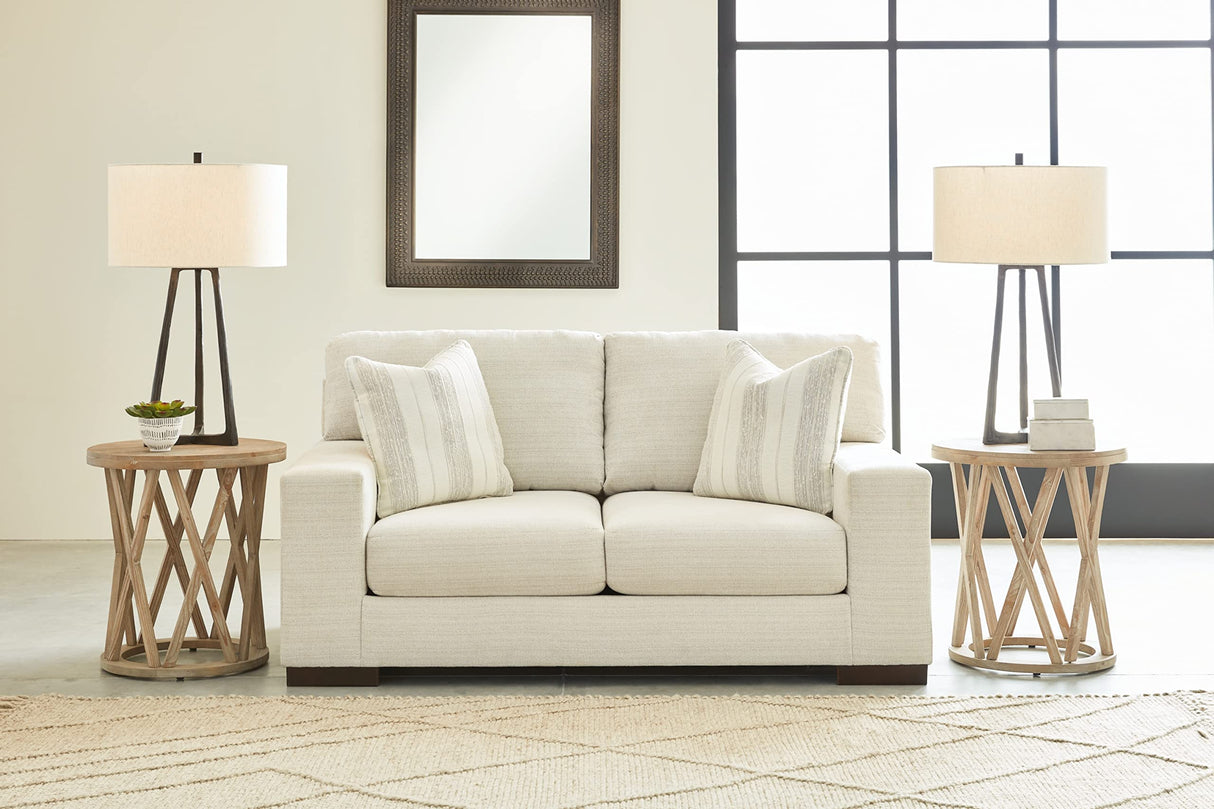 Maggie Contemporary Upholstered Loveseat with Accent Pillows, Off-White
