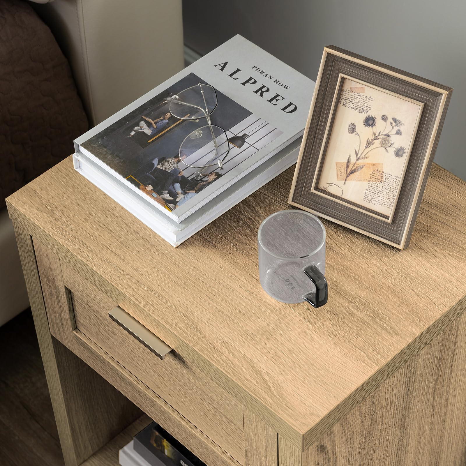 Night Stand Set 2, Boho End Table with Drawer