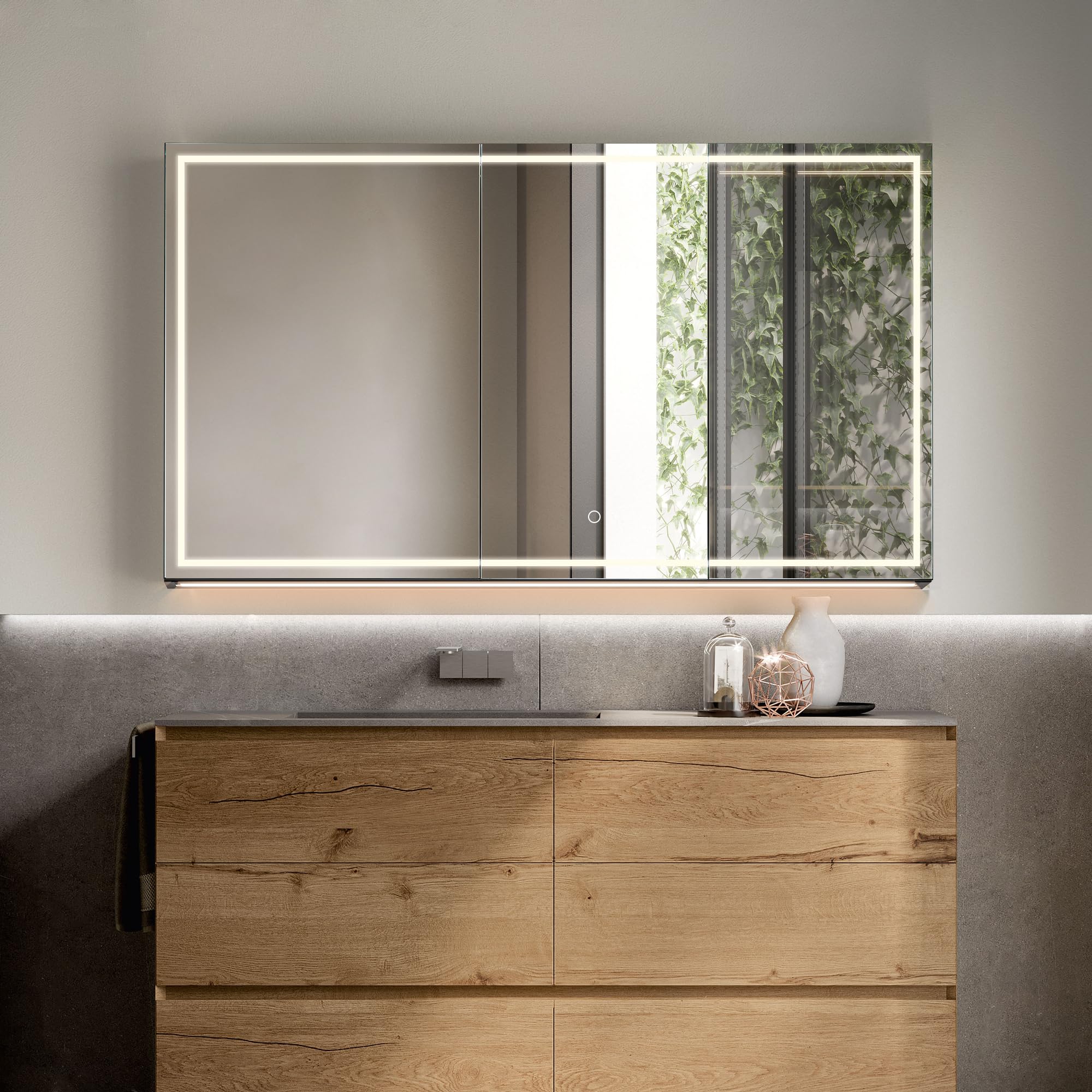48" Surface-Mount LED Lighted Black Aluminum Mirror Medicine Cabinet