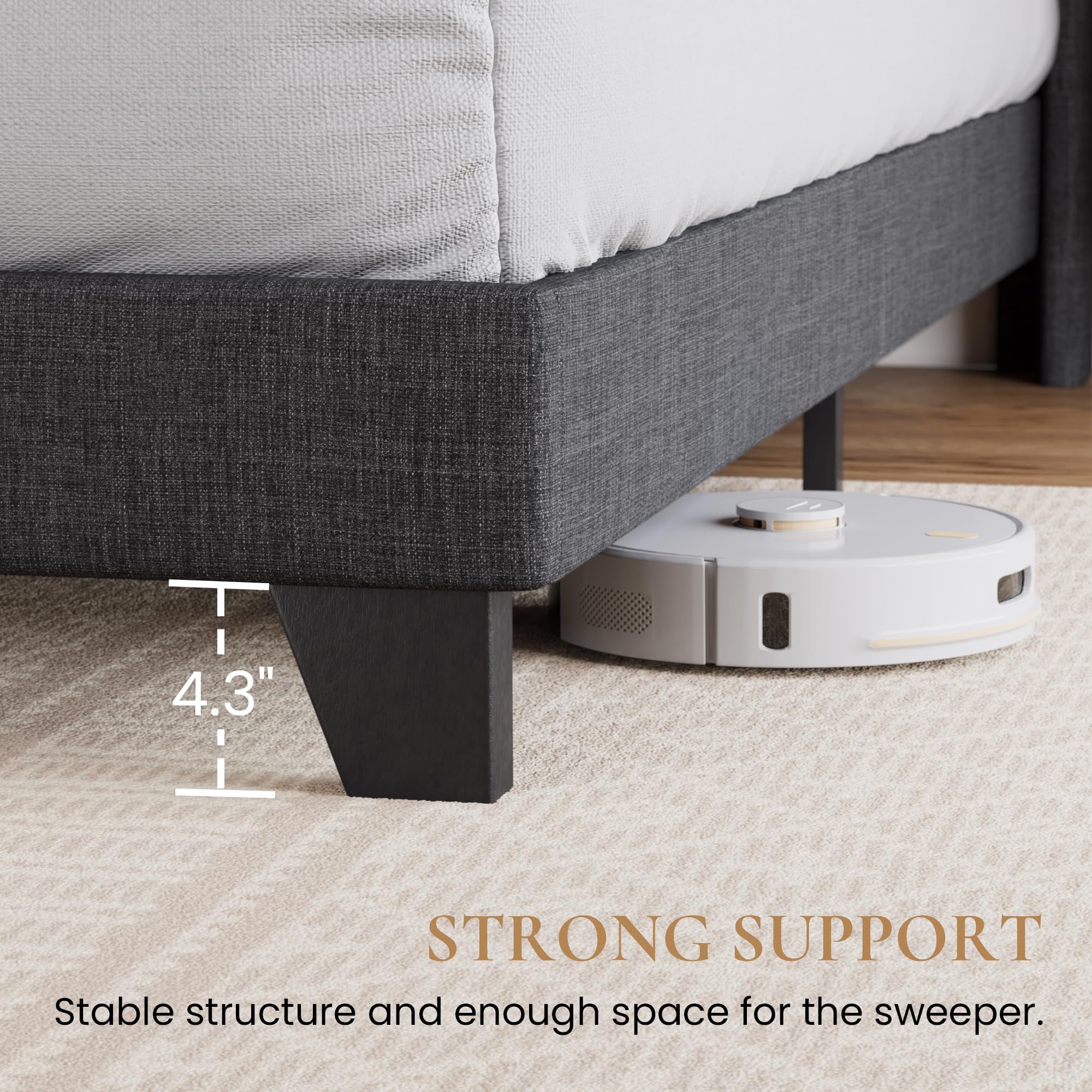 Queen Upholstered Bed Frame with Square Tufted Headboard and 5.5" Wingback