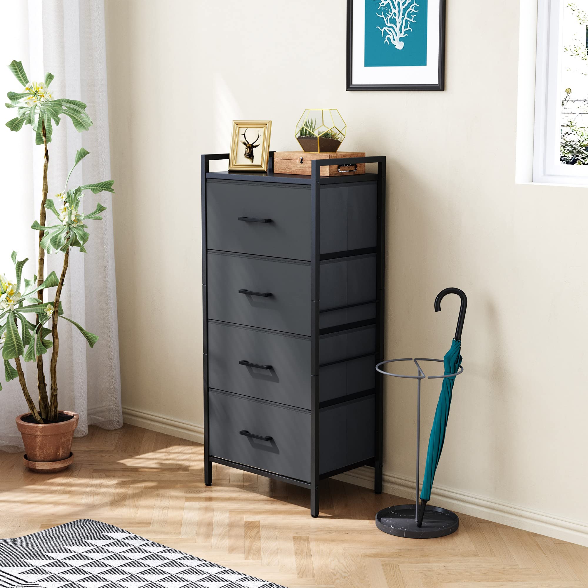 4 Drawer Dresser for Bedroom, Tall Dressers Storage Drawers