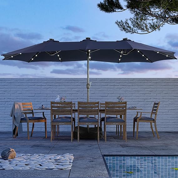 15ft Double Sided Patio Umbrella with Solar Lights (Base Included)