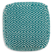 Brynnsen Casual Handwoven Geometric Pouf, Green & White