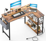 L Shaped Desk with Outlets & USB Ports, Reversible 47 Inch Office Desk, Corner Desk for Small Space