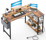 L Shaped Desk with Outlets & USB Ports, Reversible 47 Inch Office Desk, Corner Desk for Small Space