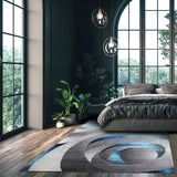 Blue Ocean Waves Area Rug 8x10 - Modern Abstract Swirl Design