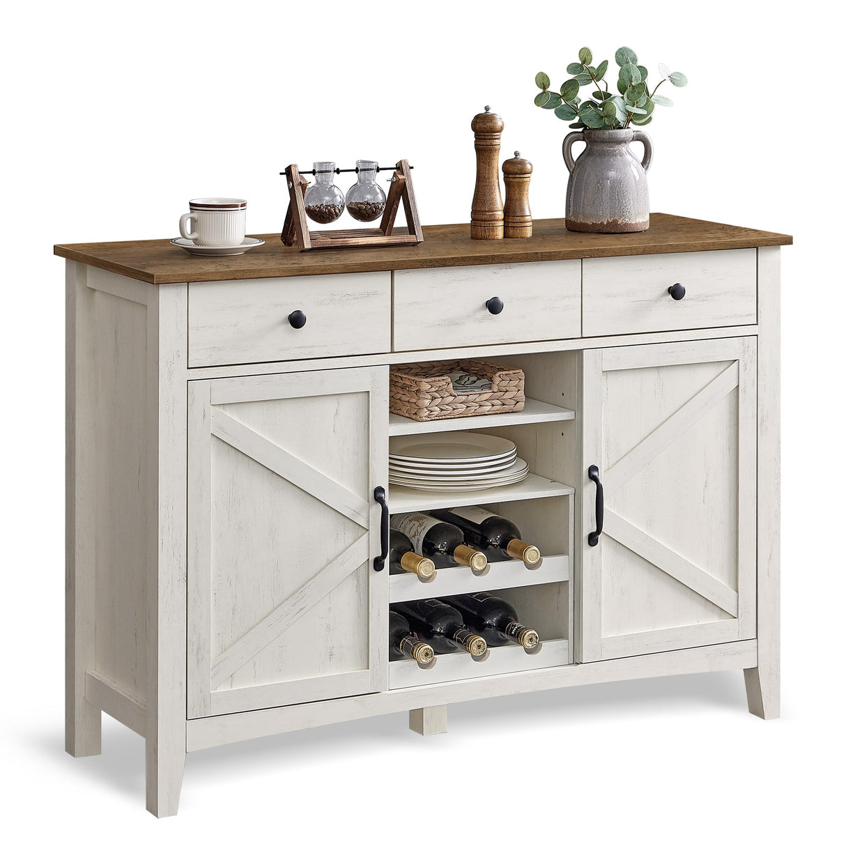 Farmhouse Buffet Cabinet with Detachable Wine Rack,