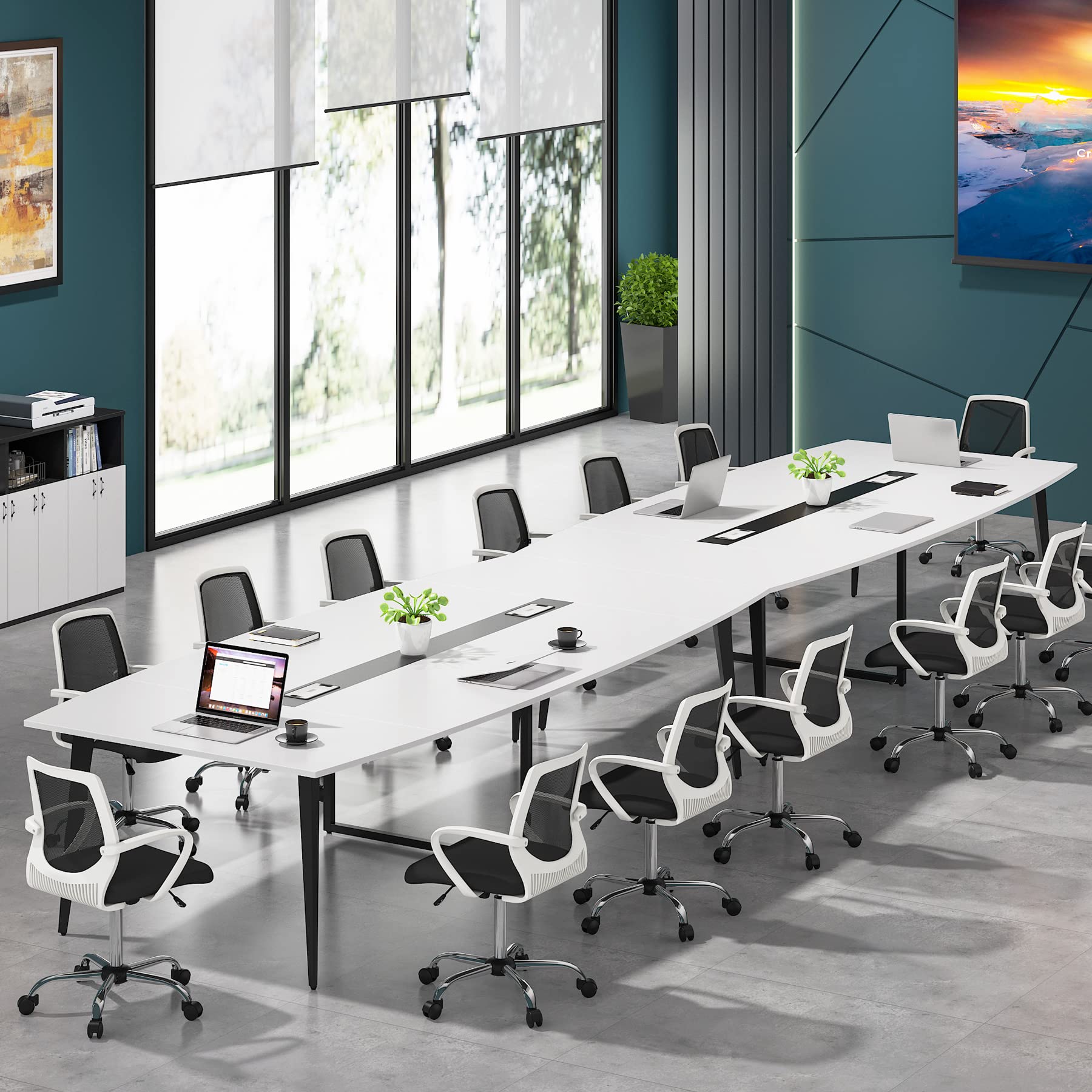 8FT Conference Table, 94.48L x 47.24W x 29.52H Inches Large Boat Shaped Meeting