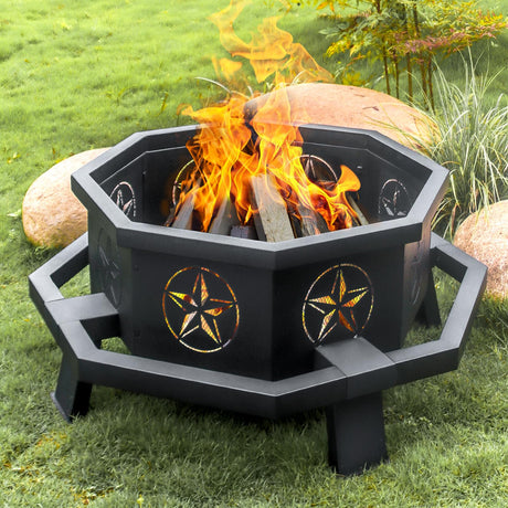 43 Inch Octagonal Fire Pit,Outdoor Fire Pit,Wood Burning Firepit for Bonfire, Firepits for Outside,Camping, Backyard, Patio,Bonfire,Garden - Bircata