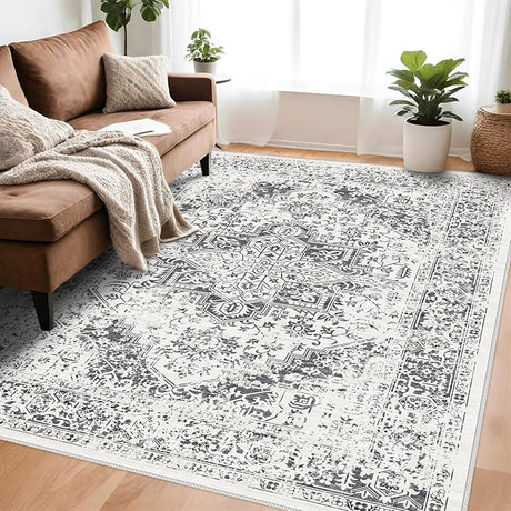 9x12 Large Area Rug - Vintage Washable Rug for Living Room with Non-Slip Low-Pile