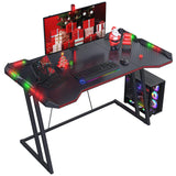 Gaming Desk with LED Lights, 47 Inch Z Shaped Gamer Desk, Home Game Computer