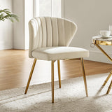 Velvet Dining Chairs, Modern Small Armless Accent Chair with Gold Metal Legs, Living Room Upholstered Cute Side Chair, Elegant Tufted Back Vanity Chair for Bedroom/Beauty Room-TAN