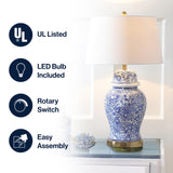 JONATHAN Y JYL3008A Ellis 29.5" Ceramic LED Table Lamp Traditional Bedside Desk Nightstand Lamp for Bedroom Living Room Office College Bookcase LED Bulb Included, Blue/White