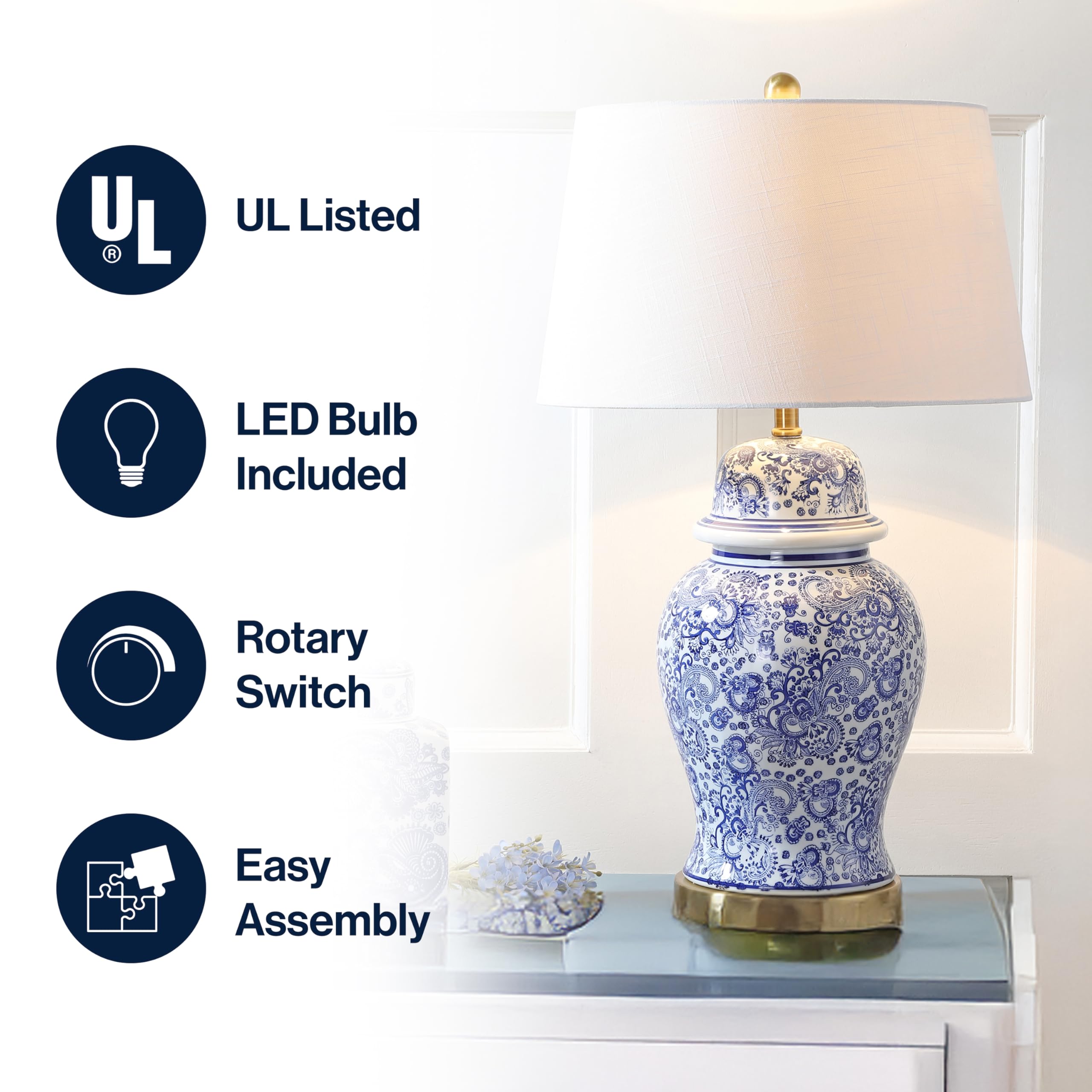 Ellis 29.5" Ceramic LED Table Lamp - Blue & White Traditional Design