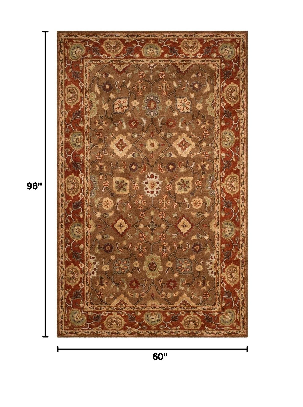 Heritage Collection Area Rug - 5' x 8', Moss & Rust, Handmade Traditional Oriental Wool