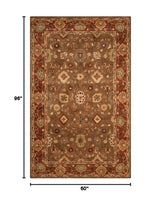 Heritage Collection Area Rug - 5' x 8', Moss & Rust, Handmade Traditional Oriental Wool