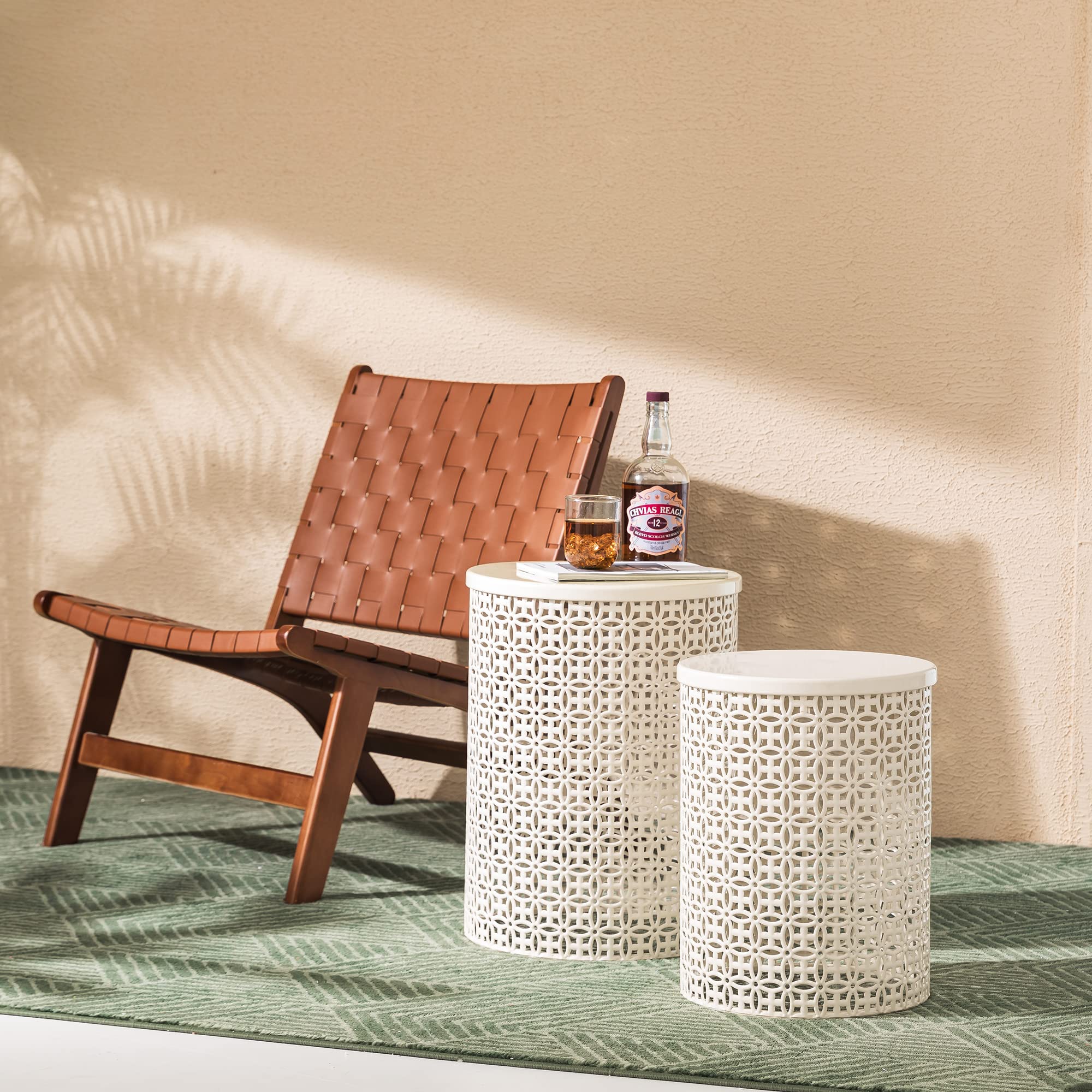 Outdoor Side Table Set of 2, Decorative Garden Stool for Indoor Outdoor Heavy Duty Metal
