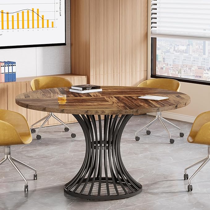 Round Conference Table for 4-6, 47-Inch Conference Room Table with Thickened Tabletop