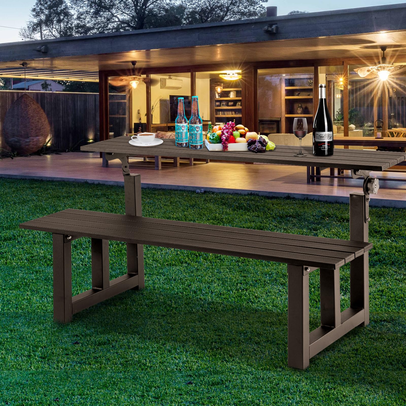 Aluminum Outdoor Convertible Bench, Brown