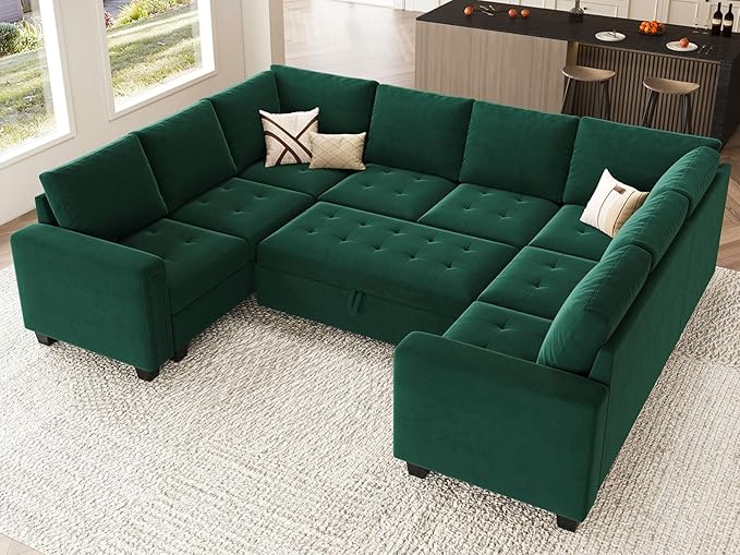 Secitonal Sleeper Sofa with Pull Out Couch Bed Modular Sectional Sofa with Storage Couch Velvet L Shaped Couch Sleeper Sofa Bed Beige