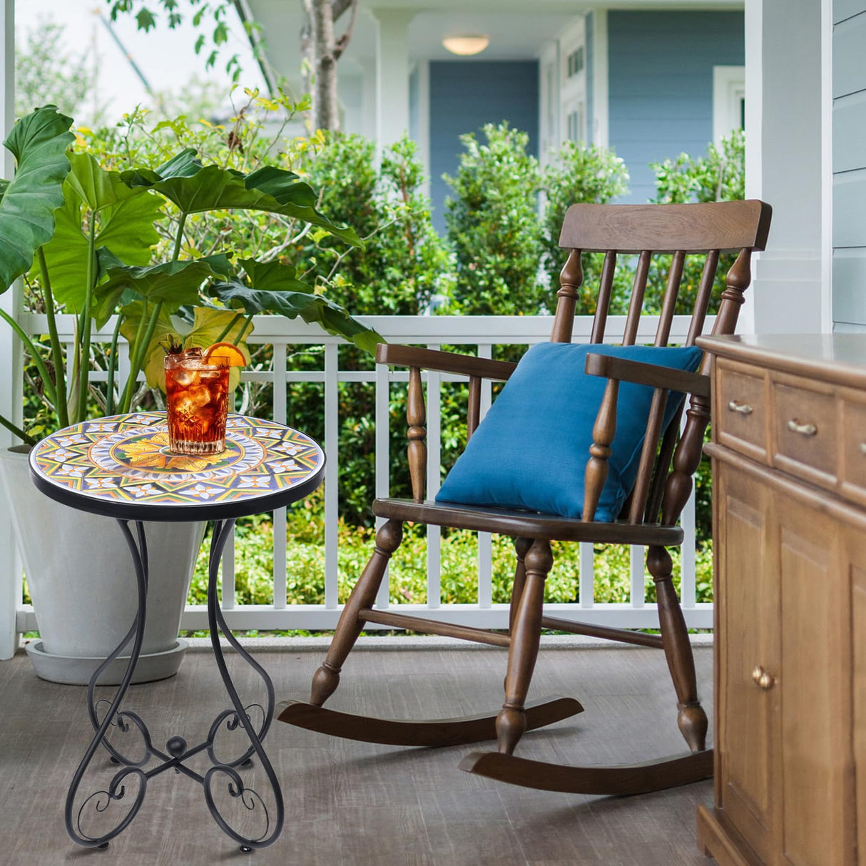 Outdoor Side Table Mosaic Patio Table Accent Tables Mosaic Tile Top Metal Frame