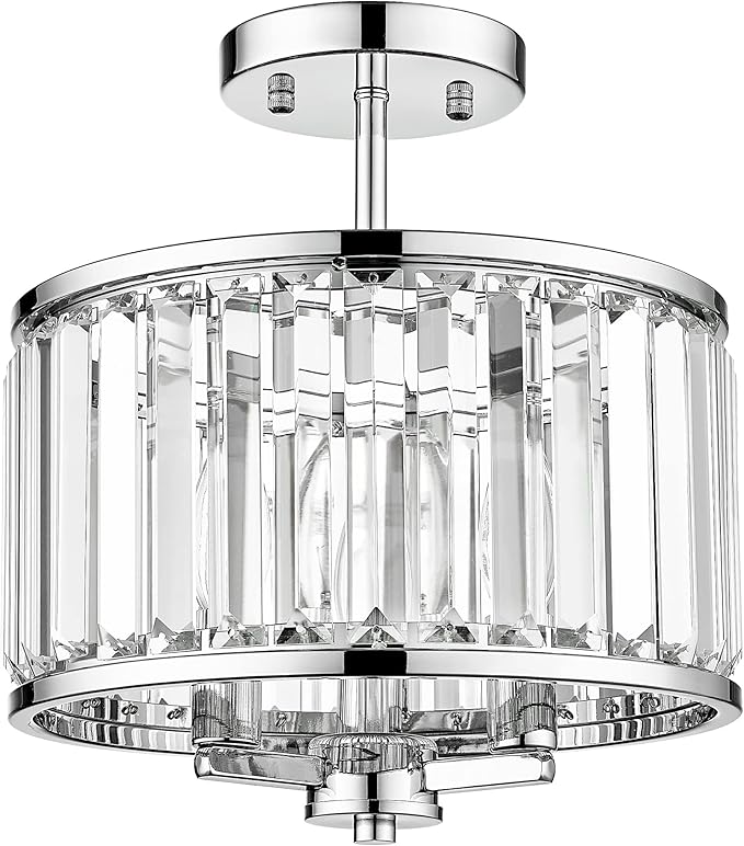 Semi Flush Mount Ceiling Light Fixture, 11" Crystal Light Fixture, 3-Light Modern Lamps