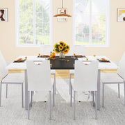 70IN Large Dining Table for 4 5 6 People,White Kitchen Dinner Table W/Marble-Color Wood