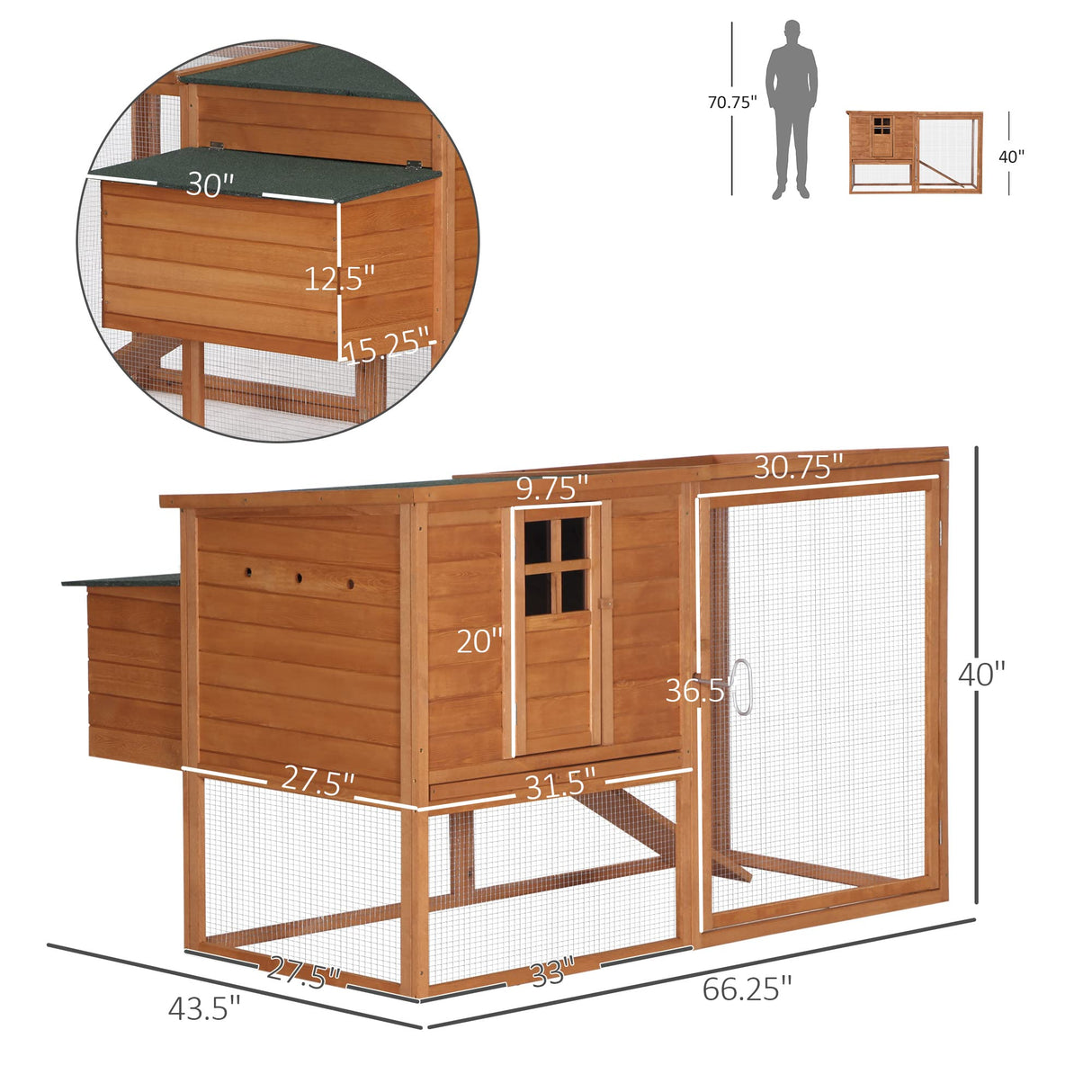 64" Large Wooden Chicken Coop Kit With Outdoor Run And Nesting Box