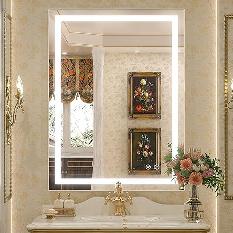 Mirror for Bathroom 48 x 30 Inch Lighted Mirrors for Wall with Antifog, 3 Colors